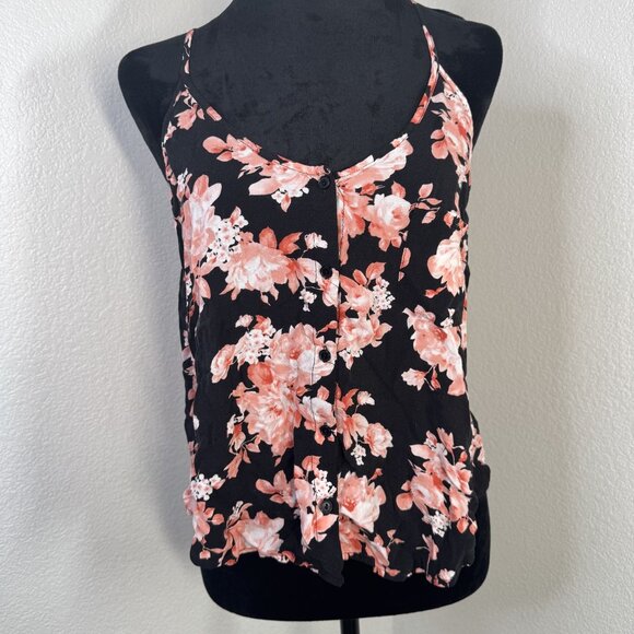 Floral Spaghetti Strap Tank‎ Top With Button Detail - Picture 1 of 7